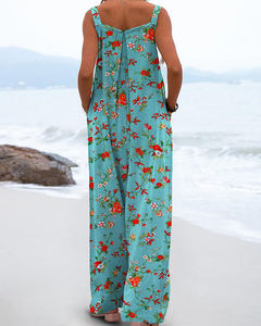 Motif personnel salopette une pièce pour femmes été respirant coton lin jambe large lâche bouton combinaisons avec sangle réglable - Product Image 5