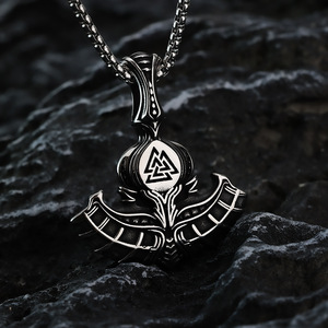 Themed Pendant Stainless Steel Viking Thor Hammer Necklace Men's Retro Hip Hop Style Gift Jewelry - Product Image 3