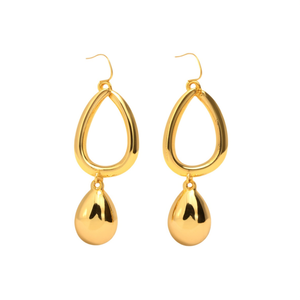 Boucles d'oreilles pendantes tendance en acier inoxydable 316L plaqué or PVD, design ovale et goutte d'eau durable et résistant - Product Image 2