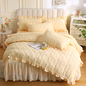 Siêu Mềm Sữa Nhung Bộ Đồ Giường Đặt Màu Xanh Ruffles Mền <span class=keywords><strong>Comforter</strong></span> Bìa Đơn Giản Phong Cách In Mùa Đông Phẳng Khăn trải Giường - Product Image 5