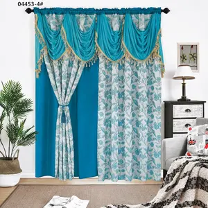 Sky blue 100 polyester decorative fringe grommet curtains jacquard for living room