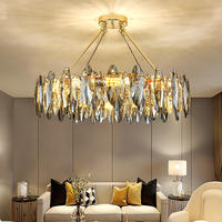 Lustre moderne en cristal ovale avec plumes, plafonnier créatif et simple, anneau de cristal pour table de salle à manger