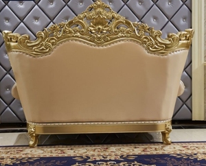 Sofá de Cuero Europeo STG para Sala de Estar, Muebles Aristocráticos de Madera Maciza Dorada Tallada, Sofá de 1/2/3/4 Plazas - Product Image 6