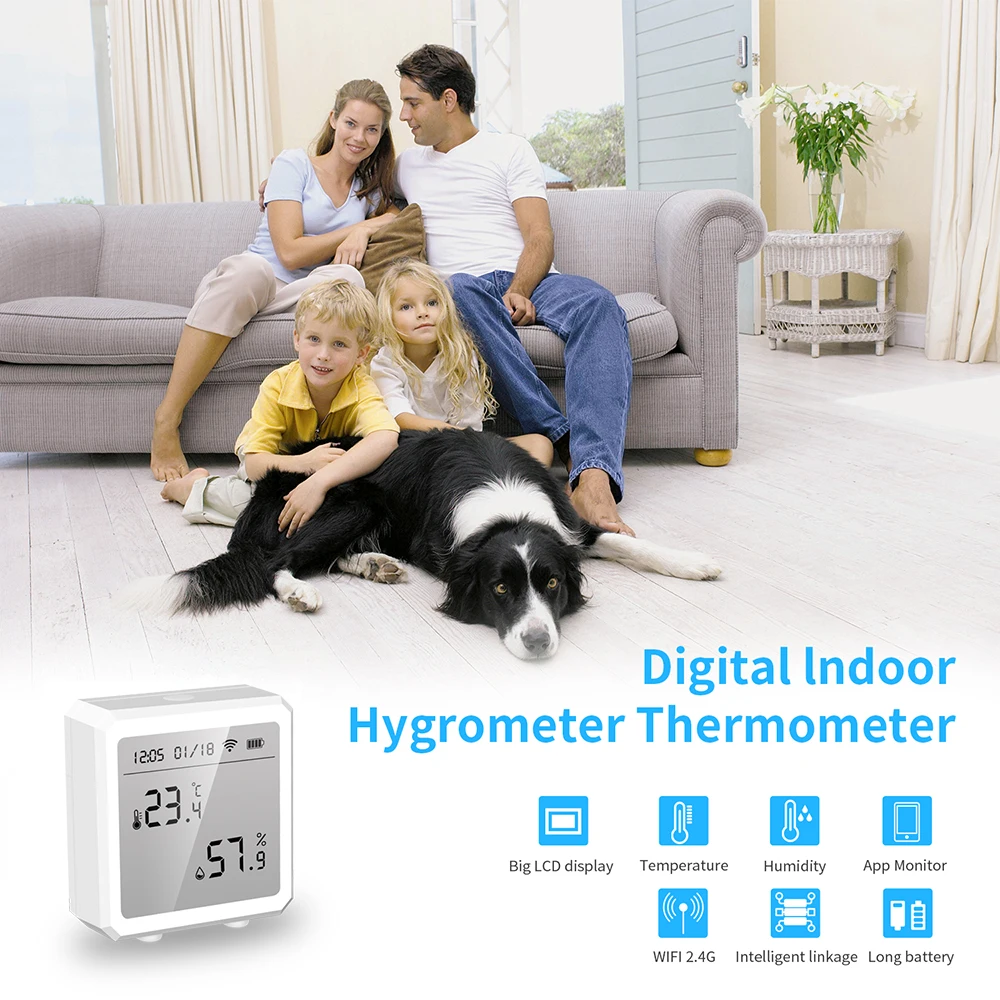 Wale Tuya WIFI Temperature And Humidity Sensor Indoor Hygrometer Thermometer With LCD Display Support Alexa Google Assistant