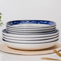 Assiette à manger créative en céramique de 9 pouces de style national bleu et blanc, assiette de fruits et légumes, assiette bleue et blanche
