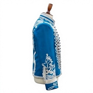 Chaqueta de Hombre Estilo Hussar de Lana Azul, Doble Botonadura, Uniforme Histórico, Cuello Alto, Bordado Plateado Trenzado, Ropa Formal de Invierno - Product Image 2