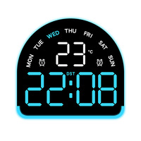 Jam Alarm Digital dengan Lampu Malam 7 Warna, Temperatur, Tanggal, Hari, 3 Tingkat Kecerahan, Jam Meja, Dapat Diredupkan Otomatis, Jam LED 12/24 Jam