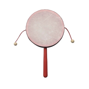 Wholesale Red Lacquer Solid Wood Handle Rattle <b>Drum</b> With Double-sided Natural Texture For Calming Newborn - Product Image 1
