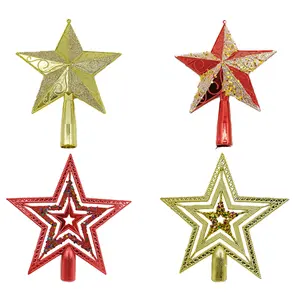 KG Ornamen Natal Noel Navidad Klasik 7.5 Inci Glitter/Payet Plastik Dekorasi Bintang Natal Puncak Pohon Natal