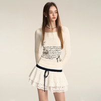 Ropa de mujer Y2K Sweet Top Nylon encaje transpirable manga larga letra impresión camiseta Slim Fit Street ropa de mujer