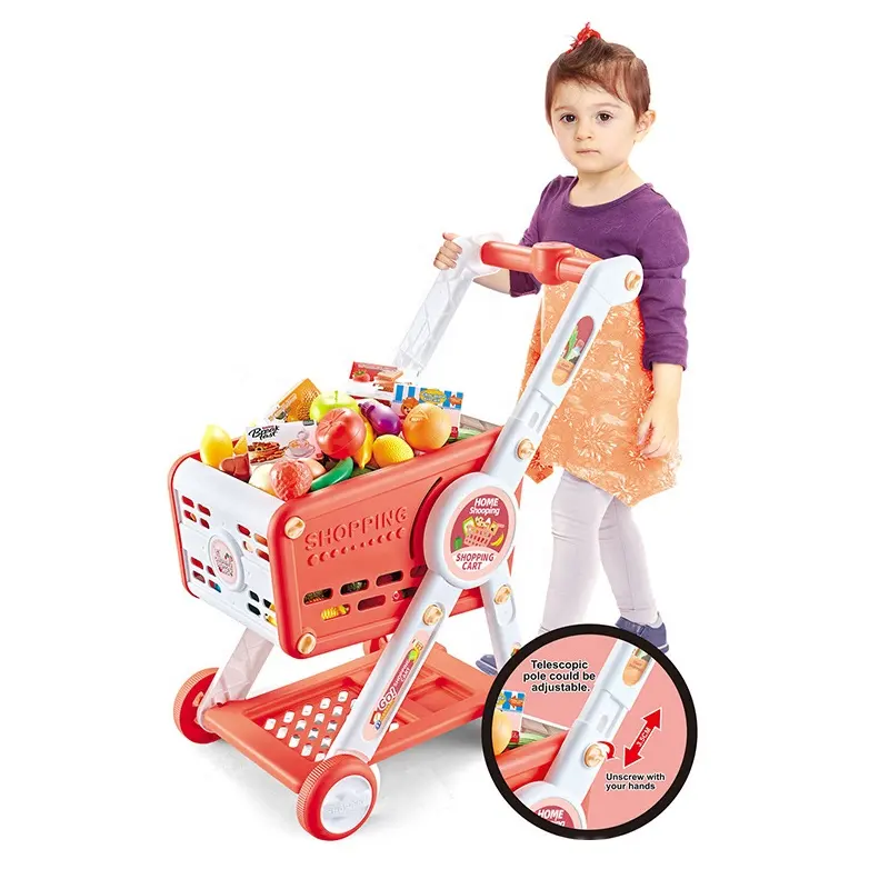 신상품 31pcs 슈퍼마켓 쇼핑 카트 장난감 트롤리 놀이 세트 아이들은 음식과 액세서리로 식료품 쇼핑 게임을 가장합니다