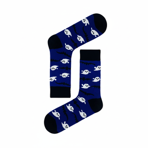 Chaussette Cadeau d'Halloween Bleue à Motif Multi-Fantômes, Logo Personnalisable Brodé, Tricotée, Haute Tige, Impression Numérique, pour l'Automne - Product Image 2