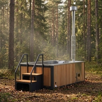 Bain à remous extérieur de luxe en bois chauffé au feu, en acier inoxydable 304, avec chauffage hybride bois et électrique