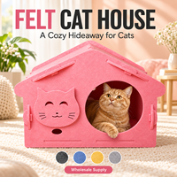 Maisonnette en feutre pour chat, abri intérieur pour animaux de compagnie avec motif visage de chat mignon, montage facile, abri pour chat