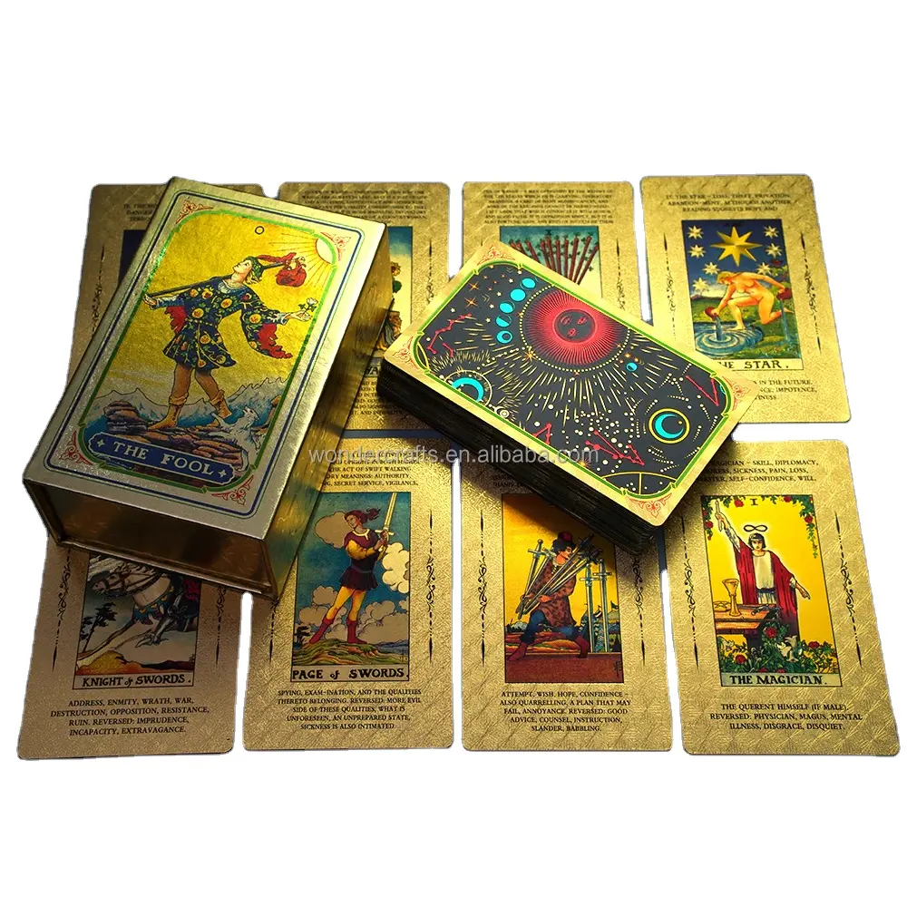 Cartes de jeu de société professionnelles fabriquées en usine cartes de tarot de jeu or/noir avec emballage de boîte de papier noir