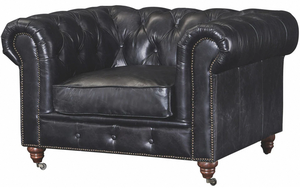 Fauteuil en bois confortable avec siège en cuir, construction robuste, chaise élégante et classique pour la maison, le bureau ou le salon - Product Image 3