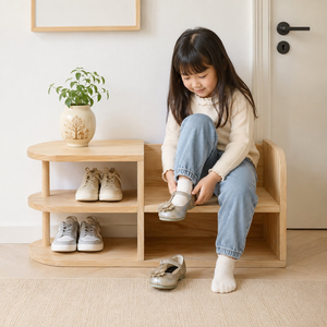 Banc à chaussures scandinave en pin naturel, étagère multi-niveaux pour <span class=keywords><strong>entrée</strong></span>, organisateur de <span class=keywords><strong>rangement</strong></span>, mobilier de maison moderne, banc de siège Pro - Product Image 1