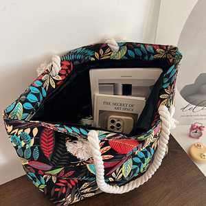 กระเป๋าถือผ้าใบสไตล์ชนเผ่าขนาดใหญ่สำหรับผู้หญิงกระเป๋าถือเชือกป่านแบบเรียบง่ายสำหรับช้อปปิ้งกำหนดเอง - Product Image 5