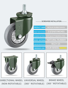 YTOP 4 "roulettes de frein pivotantes à roue fixe industrielle en caoutchouc gris haute capacité de <span class=keywords><strong>charge</strong></span> roulettes en acier au manganèse - Product Image 3