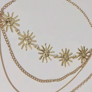 Luxury Women's Arabic <strong>Belly</strong> <strong>Dance</strong> 3-Layered Stainless Steel Gold Plated Party <strong>Waist</strong> <strong>Chain</strong> with Sun Design - Product Image 3
