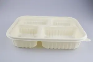 Promotion Price Fast Food Sandwich Biodegradable Burger Packaging Box 4 Compartment Cornstarch Rectangle Food Container