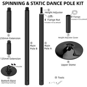 Kit <span class=keywords><strong>de</strong></span> <span class=keywords><strong>baile</strong></span> en barra <span class=keywords><strong>de</strong></span> acero <span class=keywords><strong>de</strong></span> altura ajustable portátil 360 ° Spinning/Static Home Practice para Club Pub Party Use - Product Image 4