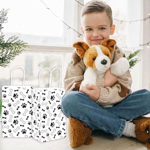 Sacs à friandises en papier motif empreinte de patte d'animal avec poignées, noirs et blancs, réutilisables, décoratifs, pour bonbons et cadeaux, sacs pour fêtes canines - Product Image 6