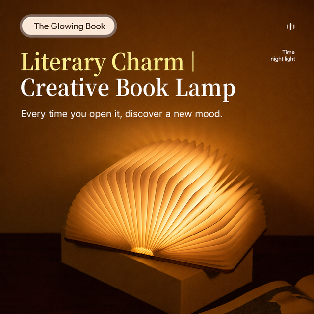 3D Creative Modern LED Book Folding Lamp RGB 5 Color Wooden USB Rechargeable Dimmable Night Lamp Desktop Decorative Kids Gift