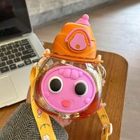 Bouteille d'eau de sport aux grands yeux de dessin animé mignon avec couvercle Pop-Up 600ml tasse à boire de paille en plastique pour enfants sac à écoulement direct