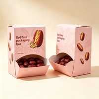 Boîte en carton recyclable pour dattes rouges, boîte personnalisée pour fruits secs, noix, en-cas, emballage alimentaire en papier, boîte à bonbons à ouverture automatique