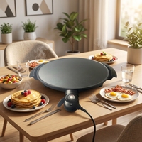 Crêpière Électrique Multifonctionnelle 47cm, Plaque Antiadhésive, Contrôle Numérique de la Température, Protection Contre la Surchauffe pour la Maison