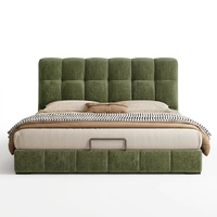 Tempat Tidur Penyimpanan Chenille Hijau Sage Italia Modern - Rangka Tempat Tidur Empuk Queen Berlapis Kain Desain Awan Mewah - Langsung dari Pabrik