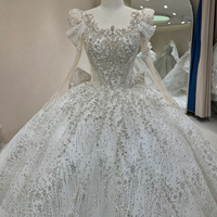 DW0028 Offre Spéciale robes de mariée brodées de luxe robe de bal moderne à manches longues en dentelle élégante pour appliques de cristal de mariée