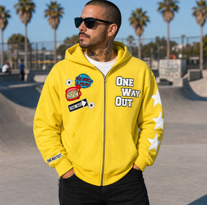 Felpa con Cappuccio da Uomo con Stampa 3D, Streetwear, One Way Out, Asciugatura Rapida, Poliestere, Zip Intera, Effetto Vissuto, Casual - Product Image 3