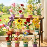 Puzzle de construction de fleurs éternelles (Tournesol, Rose) en forme de plante succulente en pot, jouet DIY à assembler, 40 pièces en ABS, unisexe, Saint-Valentin