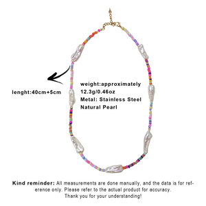 Collier ras <span class=keywords><strong>du</strong></span> cou bohème d'été en perles d'eau douce naturelles, chaîne à maillons en acier inoxydable, étanche, unisexe, pour les vacances et les festivals - Product Image 4