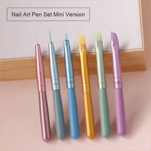 6 Pcs Mini UV Gel Nail Art Liner Brush <b>Set</b> Slant Round Flat Colorful Handle <b>Crimped</b> Ferrule Manicure Decoration Nail Brushes - Product Image 2