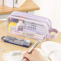 Étui à crayons transparent en maille à grands trous Pennfodral, 2 compartiments, sac à stylos transparent, pochette à crayons multifonction portable