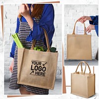 Sac fourre-tout en jute naturel non blanchi respirant, surface vierge prête à l'impression, sac en toile de jute personnalisable avec logo, vente en gros