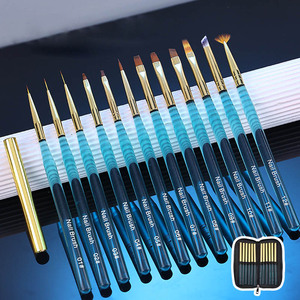 Ensemble de pinceaux à ongles en plastique bleu transparent avec manche, 6mm, 9mm, 12mm, pour liner, fleur de marguerite, ombré, éventail, ovale, rond, plat, pour gel et manucure - Product Image 1