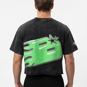 <b>Black</b> Oversized Regular Length Formal T-Shirt Green Cartoon Print Short Sleeve <b>Turtleneck</b> 100% Cotton Silk Screen Printed <b>Men's</b> - Product Image 6