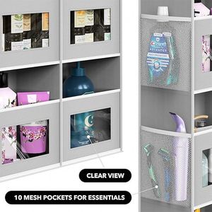 <b>Extra</b> <b>Large</b> Heavy Duty Over the Door Organizer with 10 Clear Window Pockets 80 Lbs Capacity for Pantry Closet Bathroom Gray - Product Image 4