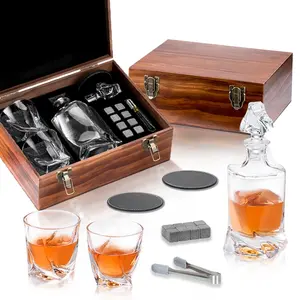 5 Pack Whiskey Decanter Gift Box Custom Etched Whisky Decanter Set With 4 Whiskey Tumbler Glasses And 8 Stones In Wooden Box