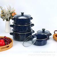 Ensemble de 5 casseroles en émail de 16 à 24 cm, pot en émail moucheté avec couvercle en verre, double poignée, ensemble de casseroles de cuisine pour soupes