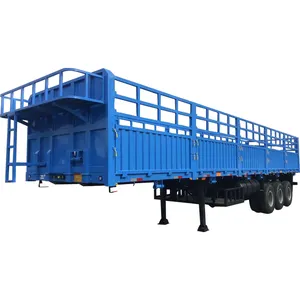 50-80Tons pieu Type haute clôture Cargo Semi-remorque lourd plat camion benne basculante