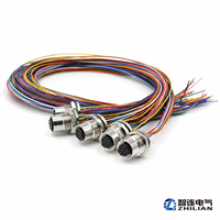 Connecteur femelle M12 12 broches étanche en laiton plaqué or à montage sur panneau, avec verrouillage frontal, à souder, IP67, pour applications automobiles, 500 mm, M16*0.5, pour PCB