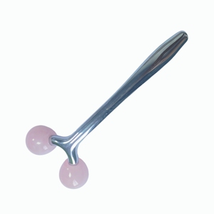 Rouleau de massage facial 3D en quartz rose naturel avec poignée en métal en forme de Y pour le lifting du visage - Product Image 6