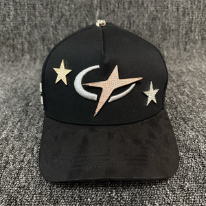 Casquettes de baseball en tissu suédé de haute qualité avec écusson étoile, casquettes sportives avec broderie 3D machine, doublure satinée, casquettes structurées - Product Image 2