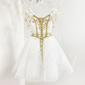 0535 उच्च गुणवत्ता वाले वयस्क बच्चे सफेद सुनहरे पैटर्न स्टीज डेन्सेवियर पार्टी पोशाक पेशेवर बैले प्रदर्शन ट्यूटू ड्रेस - Product Image 3