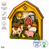 Diorama de grange agricole Shadowbox |   Scène de vaches, cochons, moutons et chevaux découpée au laser en contreplaqué de peuplier multicouche |   Silo de grange rouge |   Vente en gros OEM